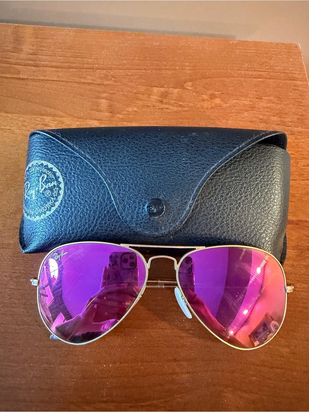 Ray-Ban Gold Frame Sunglasses with Hot Pink Mirrored Lenses